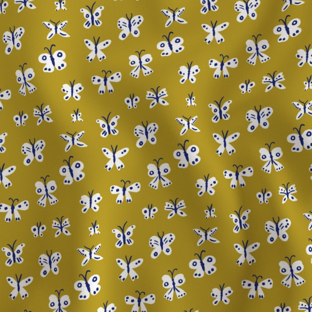 Butterflies Mustard Fabric