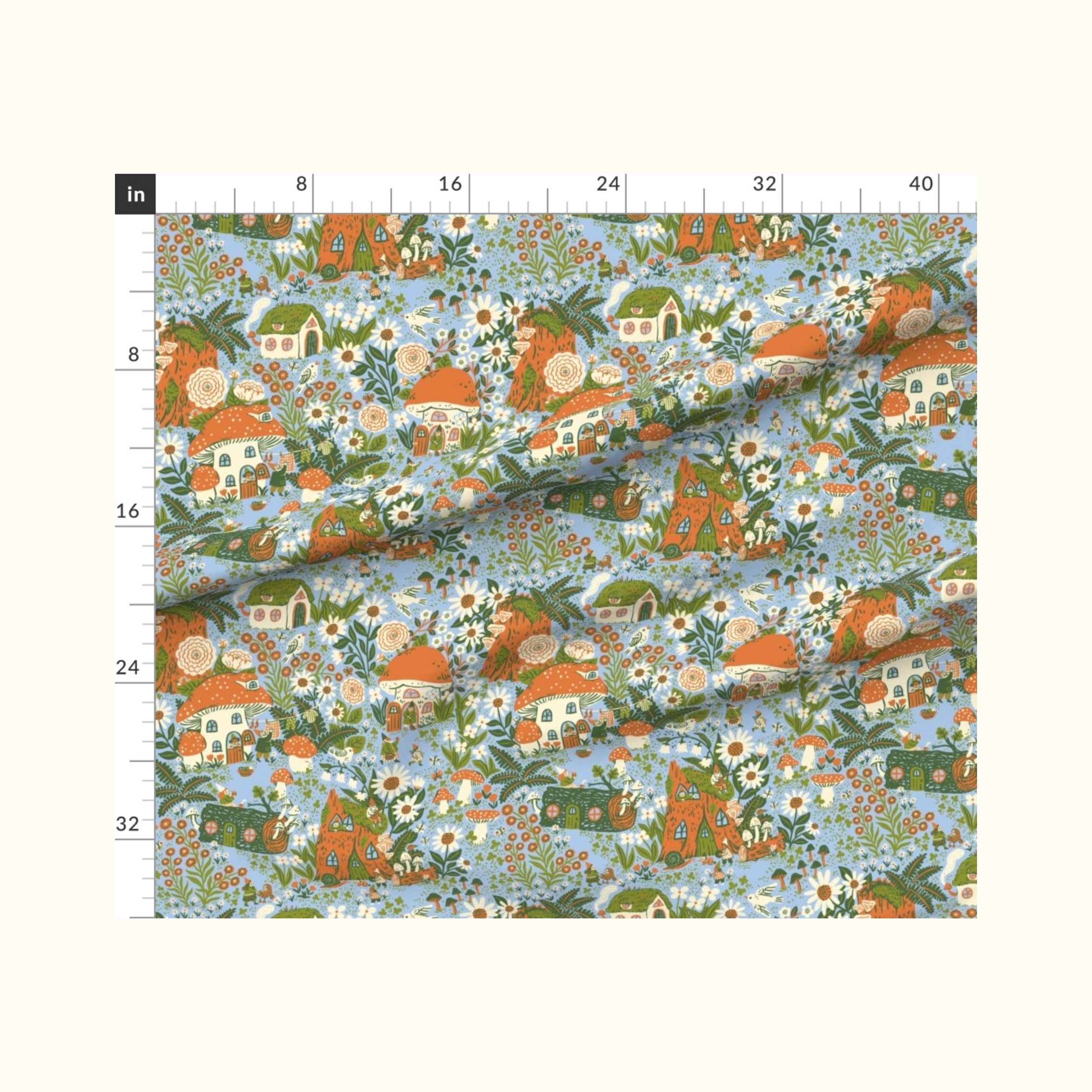 Blossom Gnome Village Blue Fabric