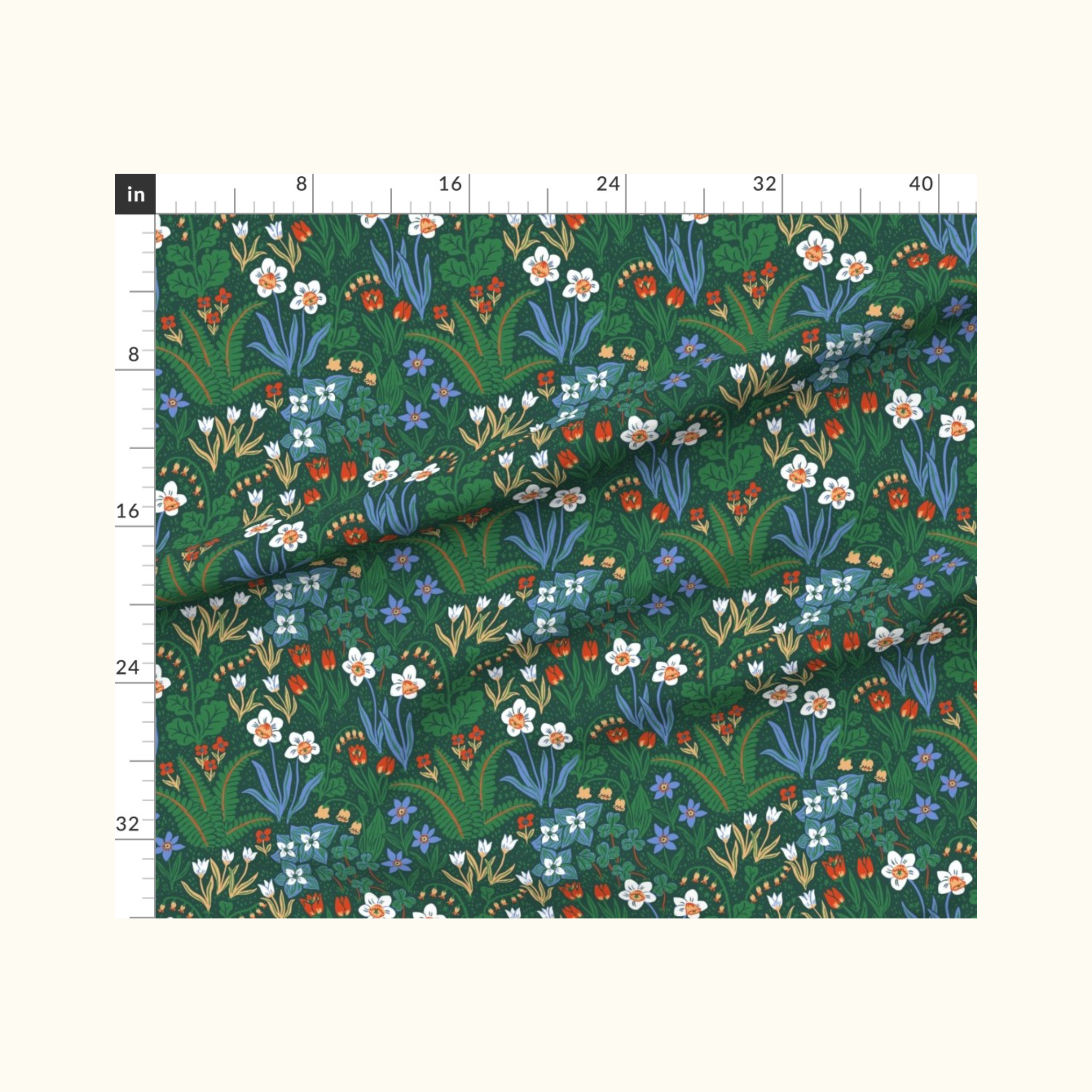 Little Witch Hazel Floral Green Fabric
