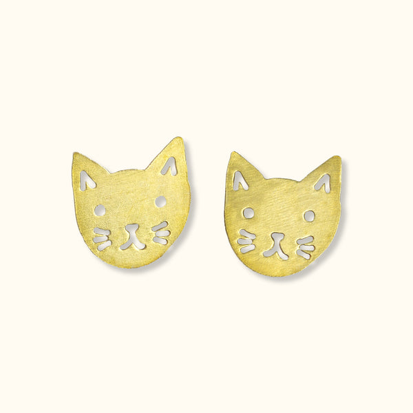 Brass Cat Stud Earrings