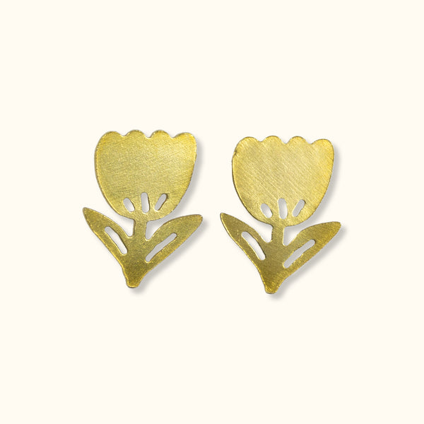 Brass Tulip Stud Earrings