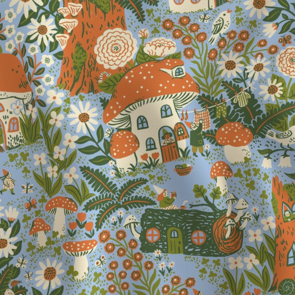 Blossom Gnome Village Blue Fabric