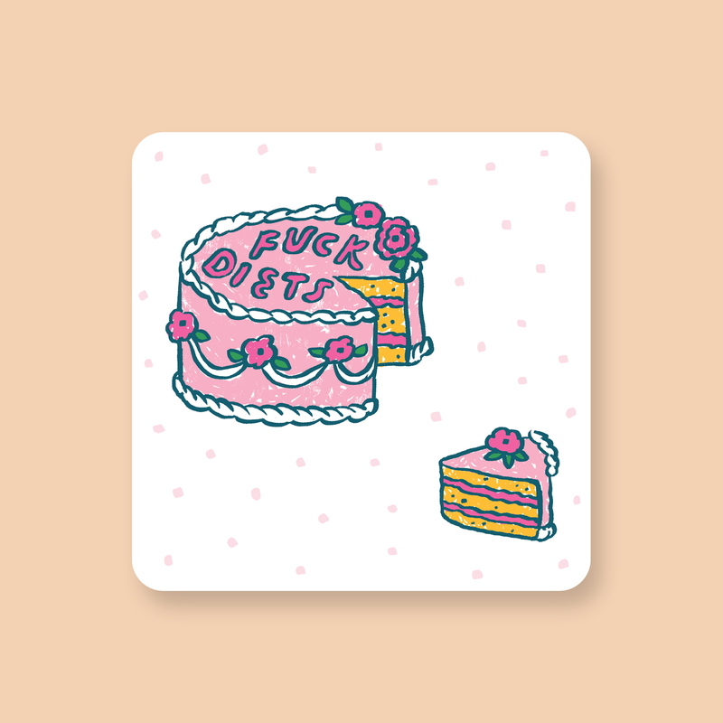 F*ck diets, eat cake, be happy 🍰 This vinyl sticker is outdoor durable and easily adheres to any smooth surface. 