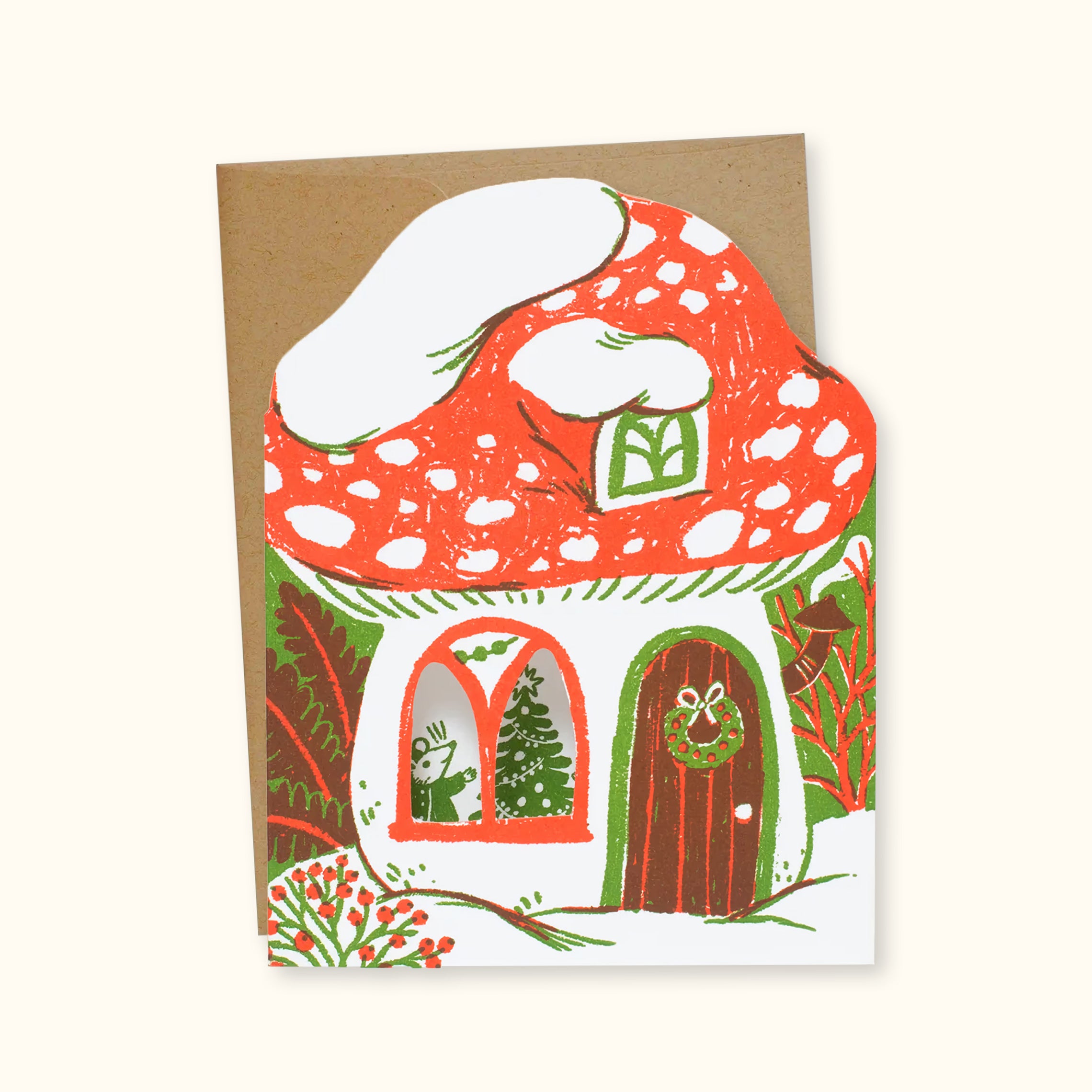 Merry Mushroom House Greeting Card