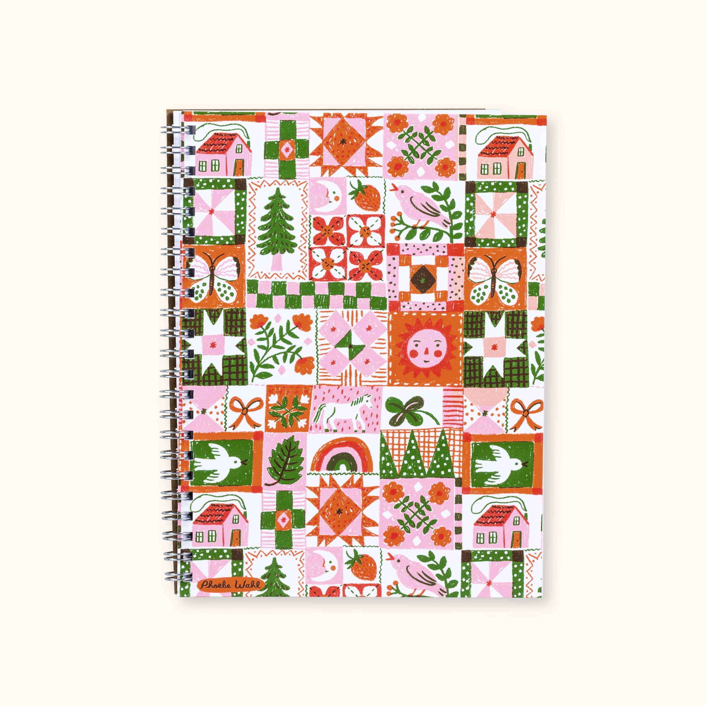 Muted Pink Folk Quilt Spiral Notebook