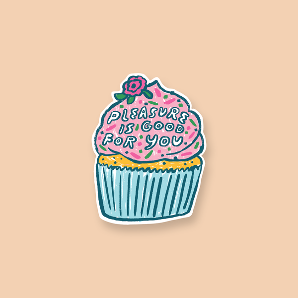 Remind yourself that pleasure is good for your well being 🧁 This vinyl sticker is outdoor durable and easily adheres to any smooth surface.    