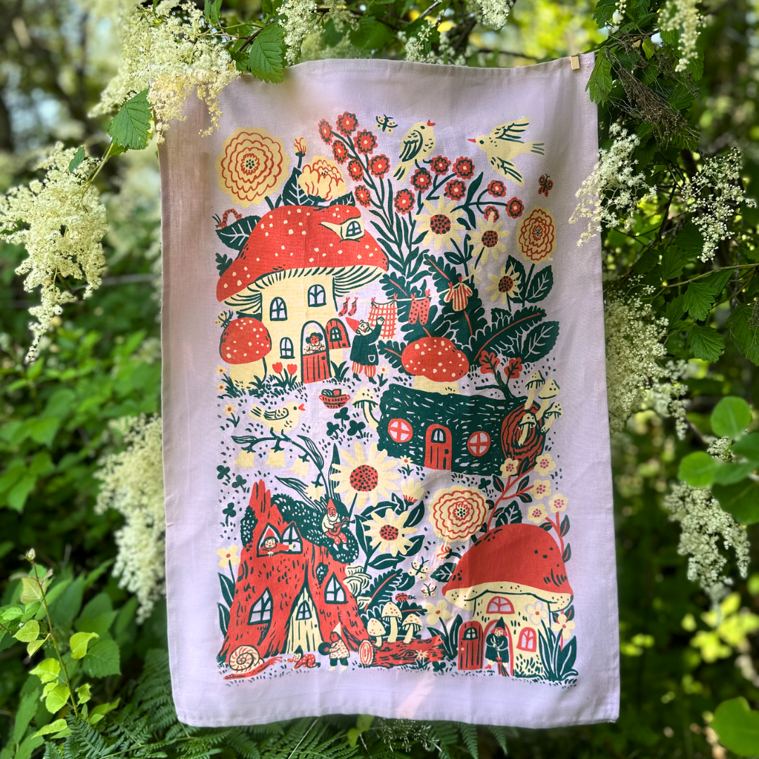 Blossom Village Tea Towel - Cream