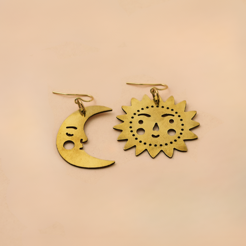 Brass Sun and Moon Earrings