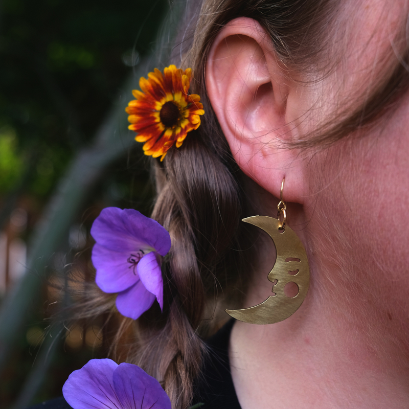 Brass Sun and Moon Earrings