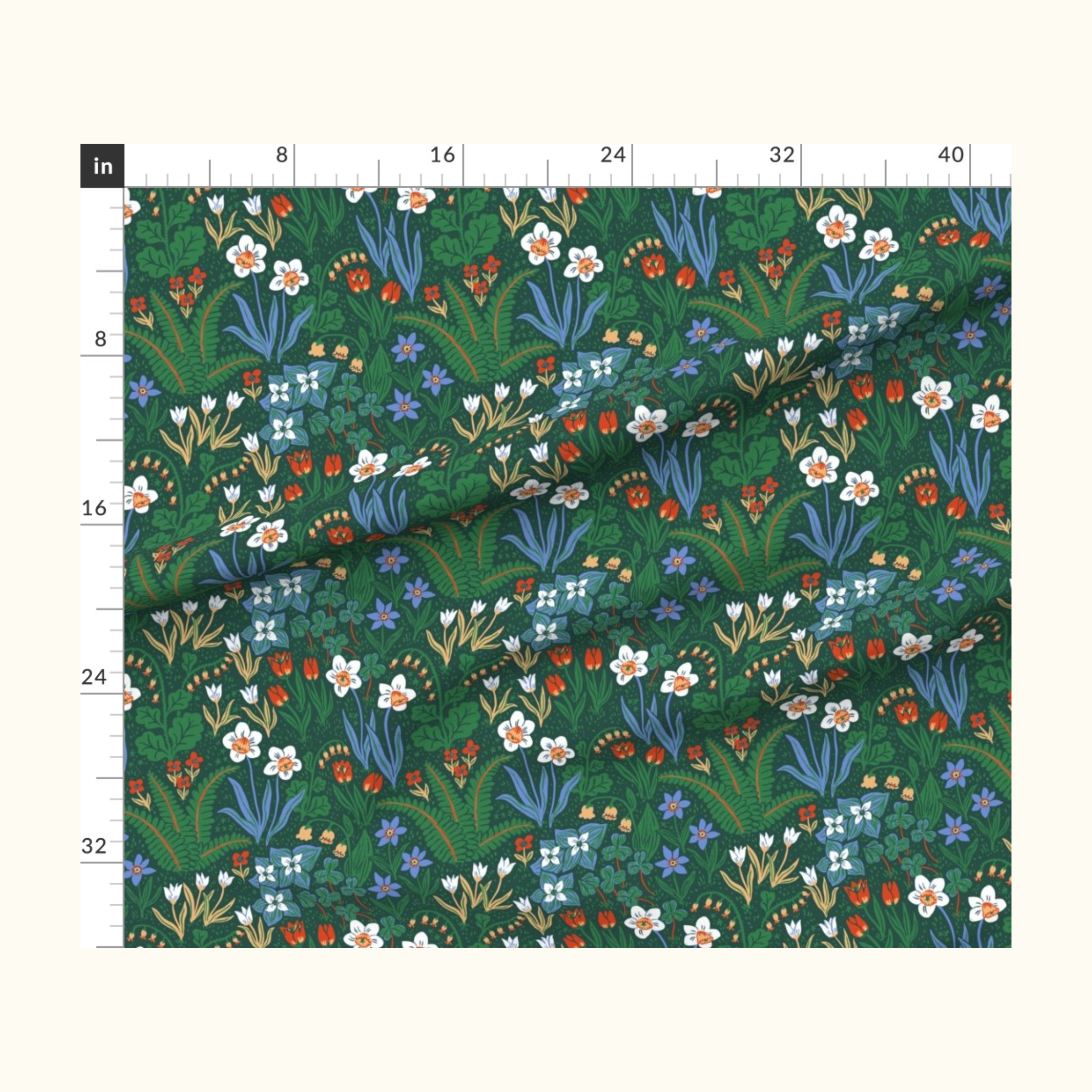 Little Witch Hazel Floral Green Fabric