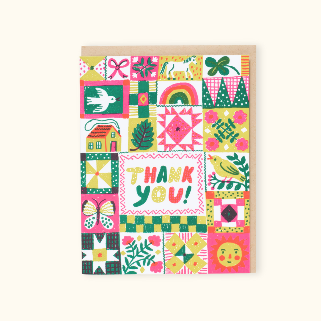 Folk Quilt Thank You Greeting Card