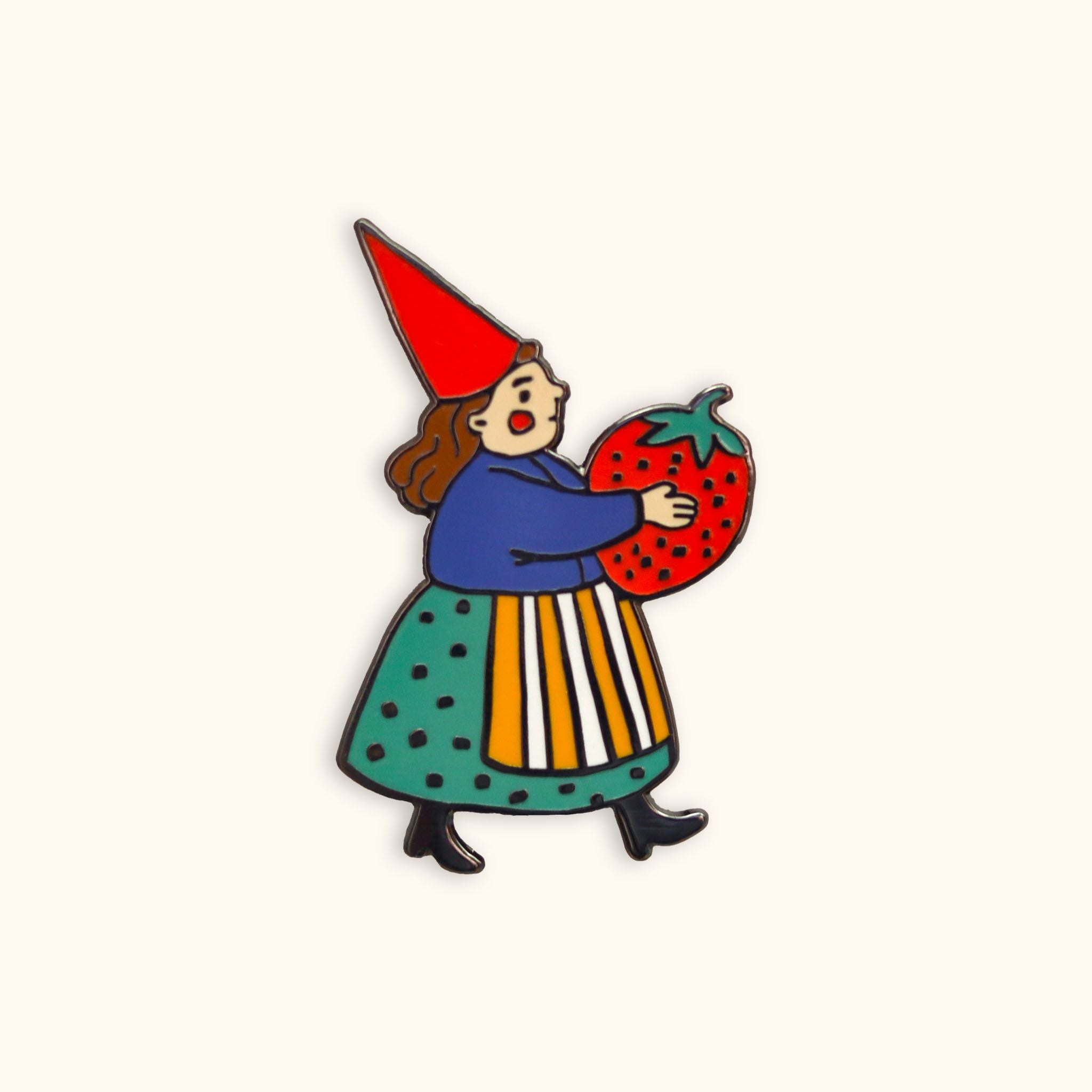 Strawberry Gnome Enamel Pin