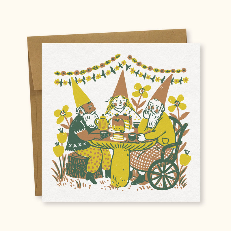 Teatime Gnomes Greeting Card