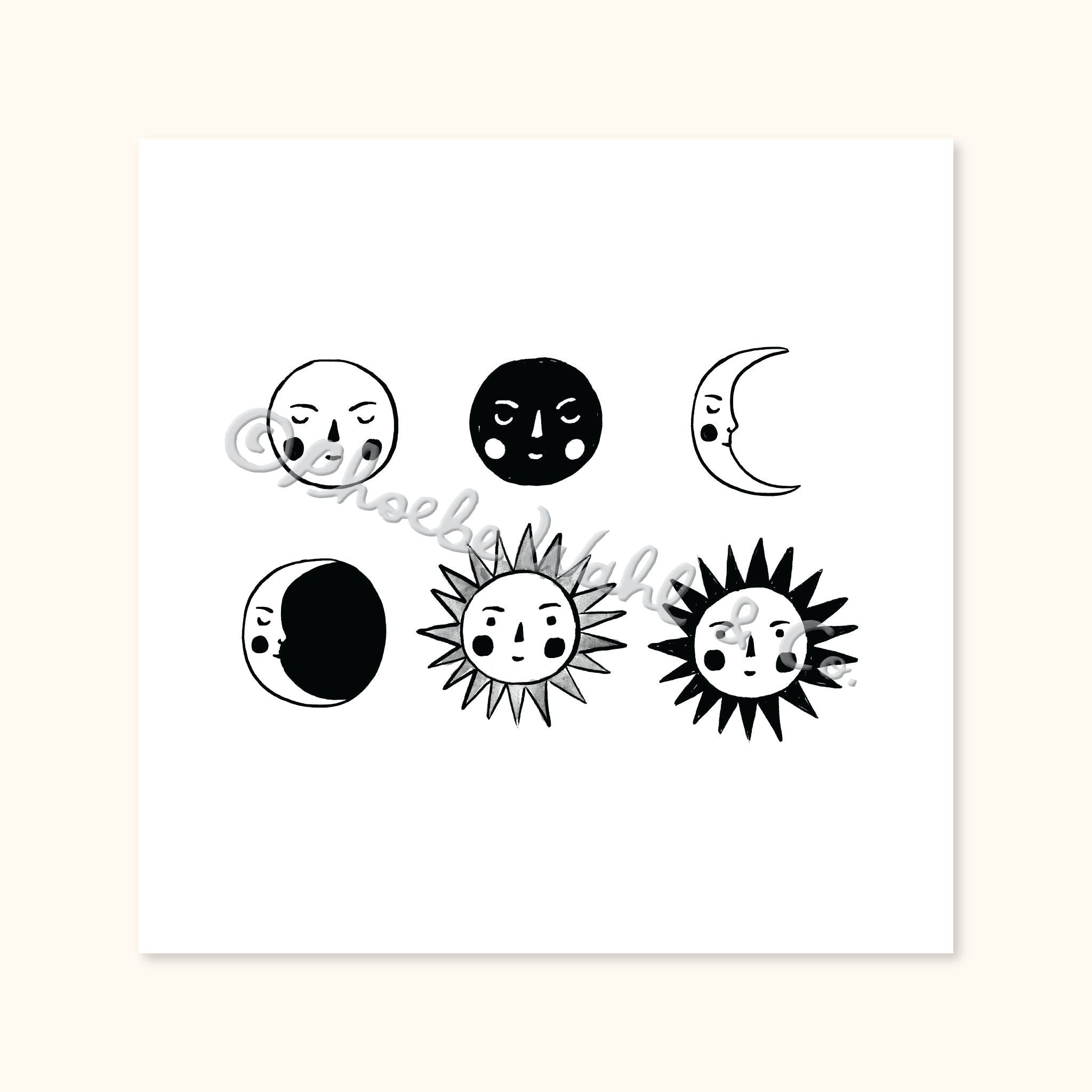 Sun + Moon Tattoo Sheet