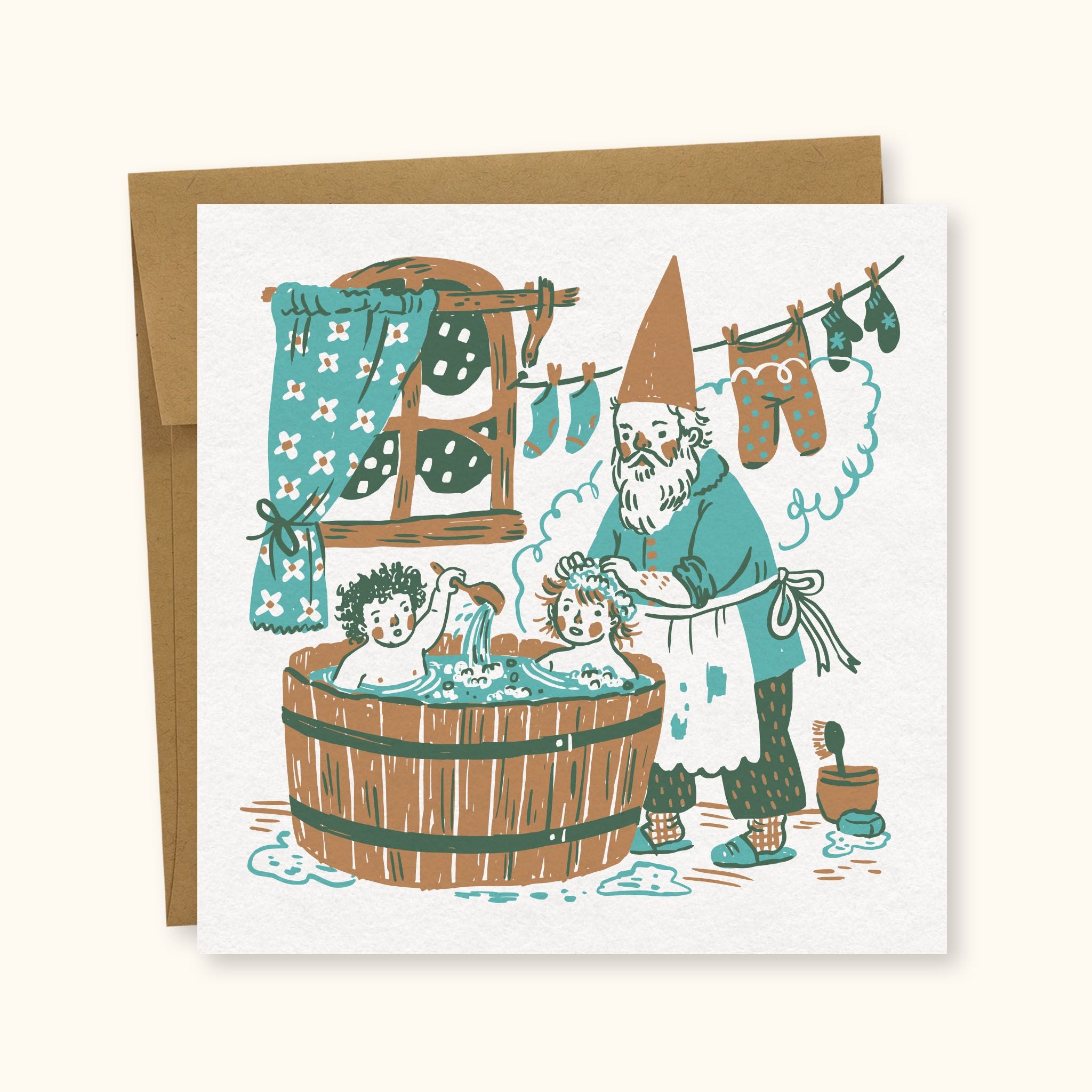 Gnome Bath Time Greeting Card