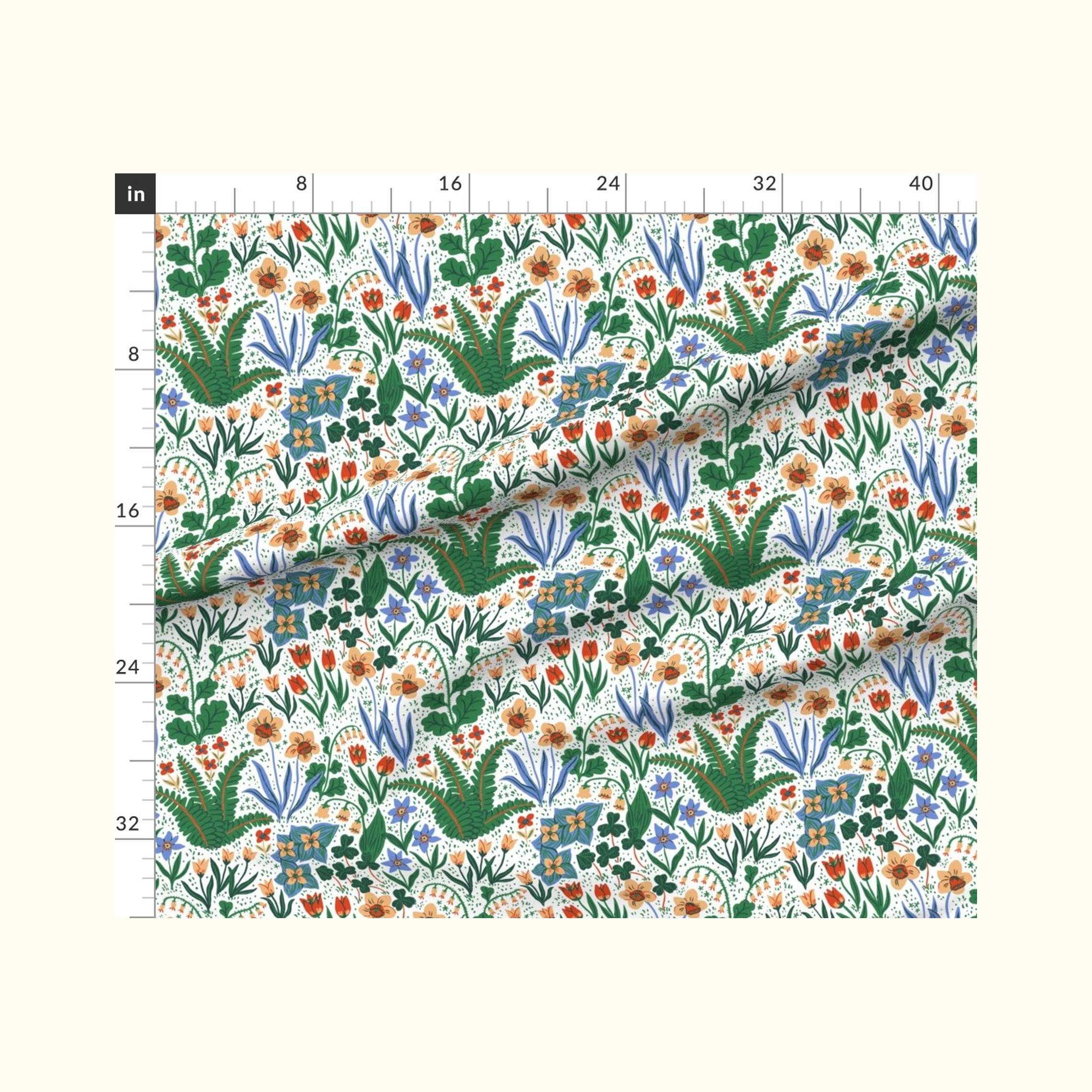 Little Witch Hazel Floral White Fabric