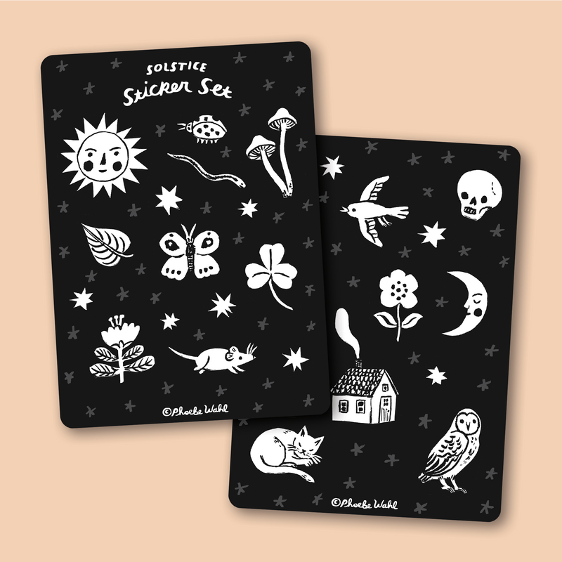 This Solstice Sticker Set is the perfect way to bring a little magic into your life✨ With black and white designs of whimsical nature doodles featuring a ladybug,  house,  moon, and more, you can decorate any surface with a hint of the spiritual.