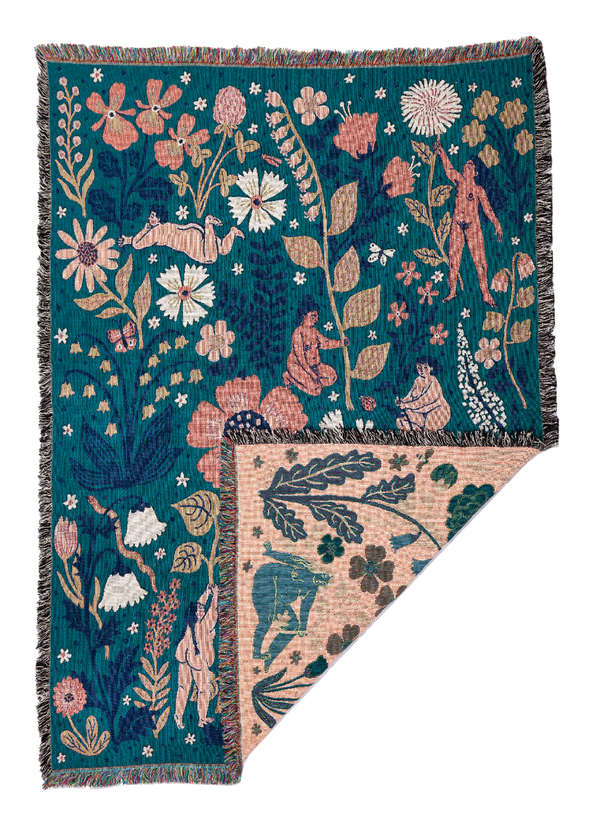 Phoebe's beautiful woven throw blankets are back! The Bloom Throw Blanket features mystical nature in all its glory, sprinkled with flower fae folk! These amazing woven works of art can be hung on the wall as a tapestry or used as a throw to brighten up your space. 